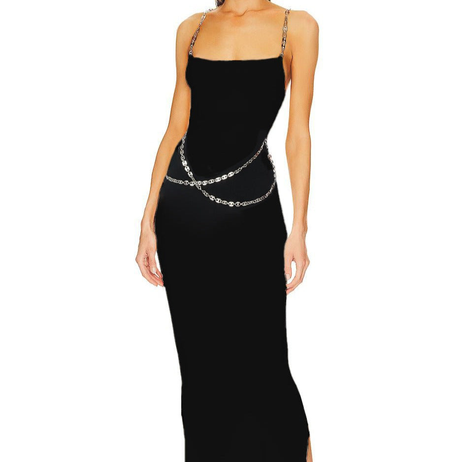 Chain Strap Sleeveless Bodycon Maxi Dress