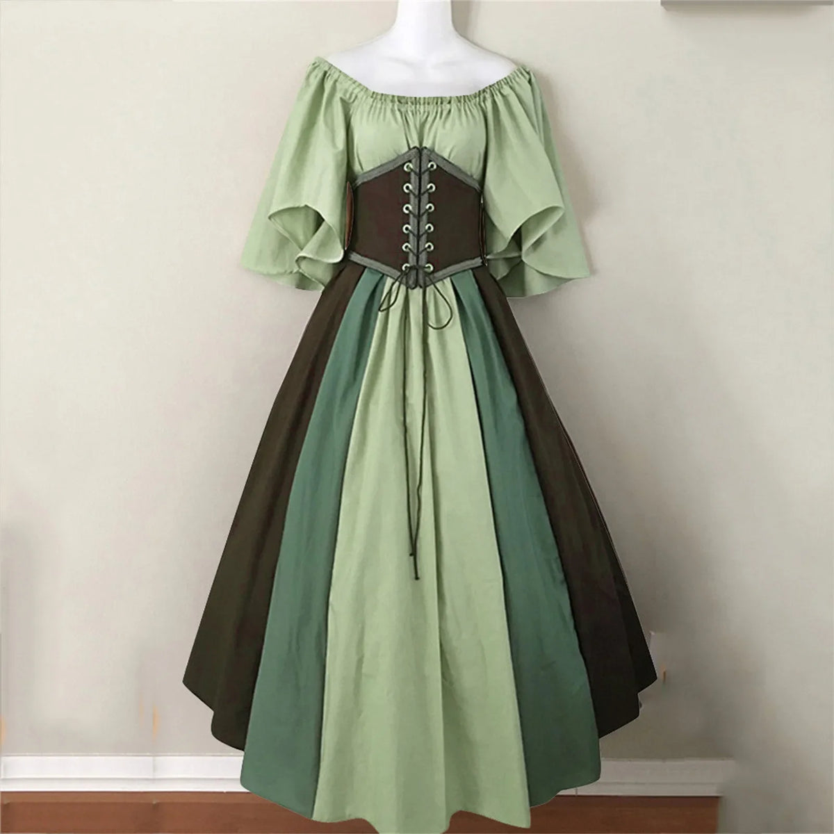 Medieval Corset Lace-Up Off-Shoulder Flutter Sleeve Maxi Dress