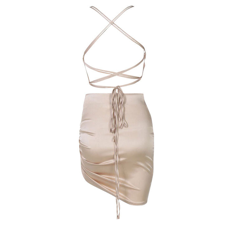 Satin Cowl Neck Spaghetti Strap Ruched Side Bodycon Mini Dress - View 7