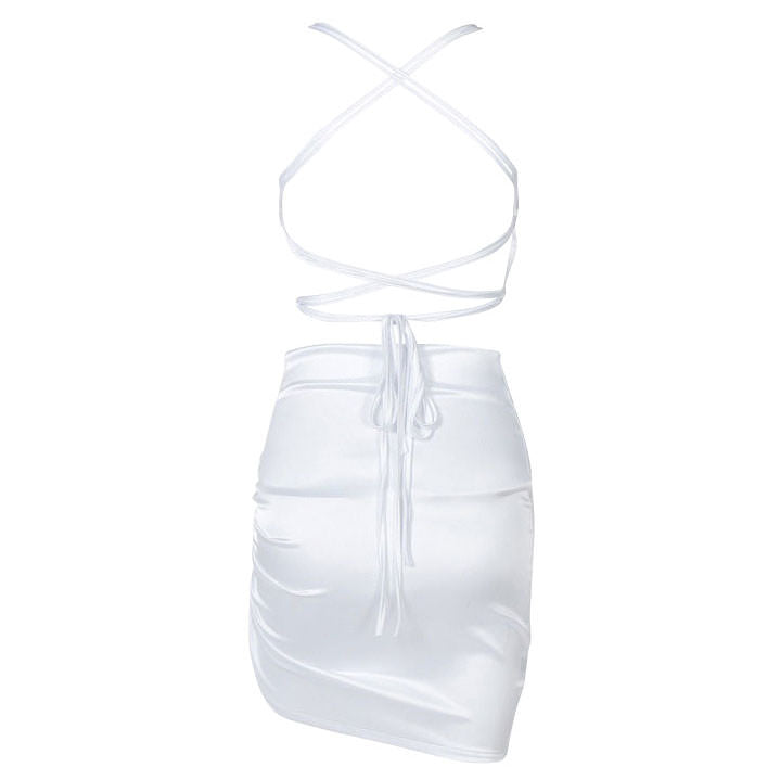 Satin Cowl Neck Spaghetti Strap Ruched Side Bodycon Mini Dress - View 8