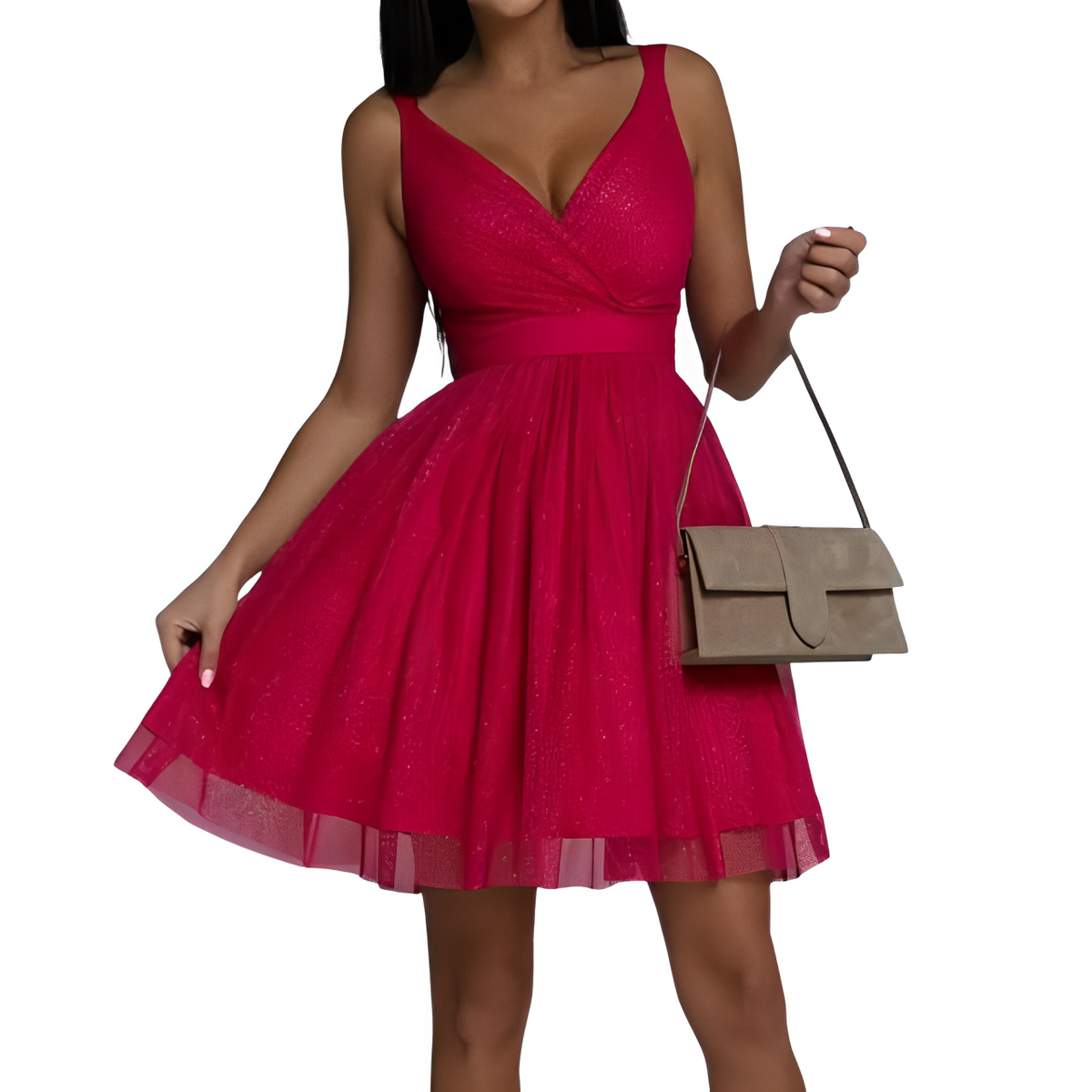 Sequin Tulle Sleeveless Low Back Bow Tie Fit and Flare Layered Mini Party Dress - View 5