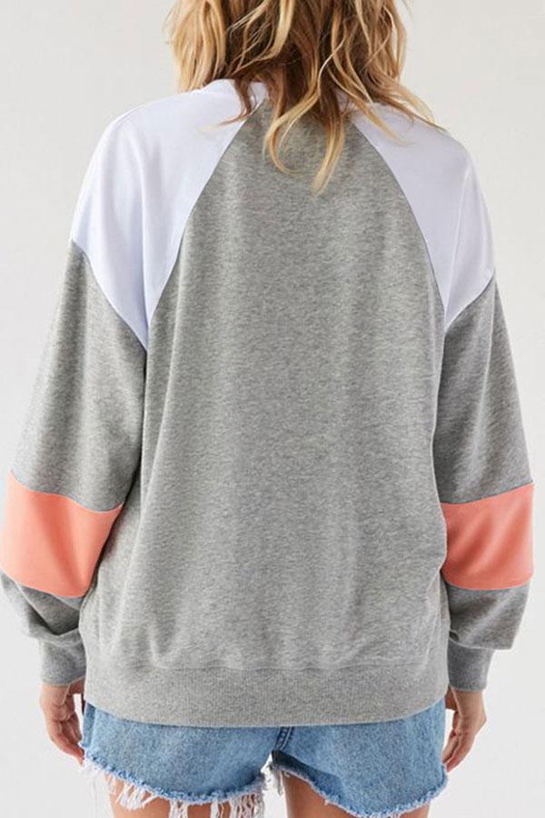 V-neck Patched Loose Drawstring Sweatshirt - Fashionpara