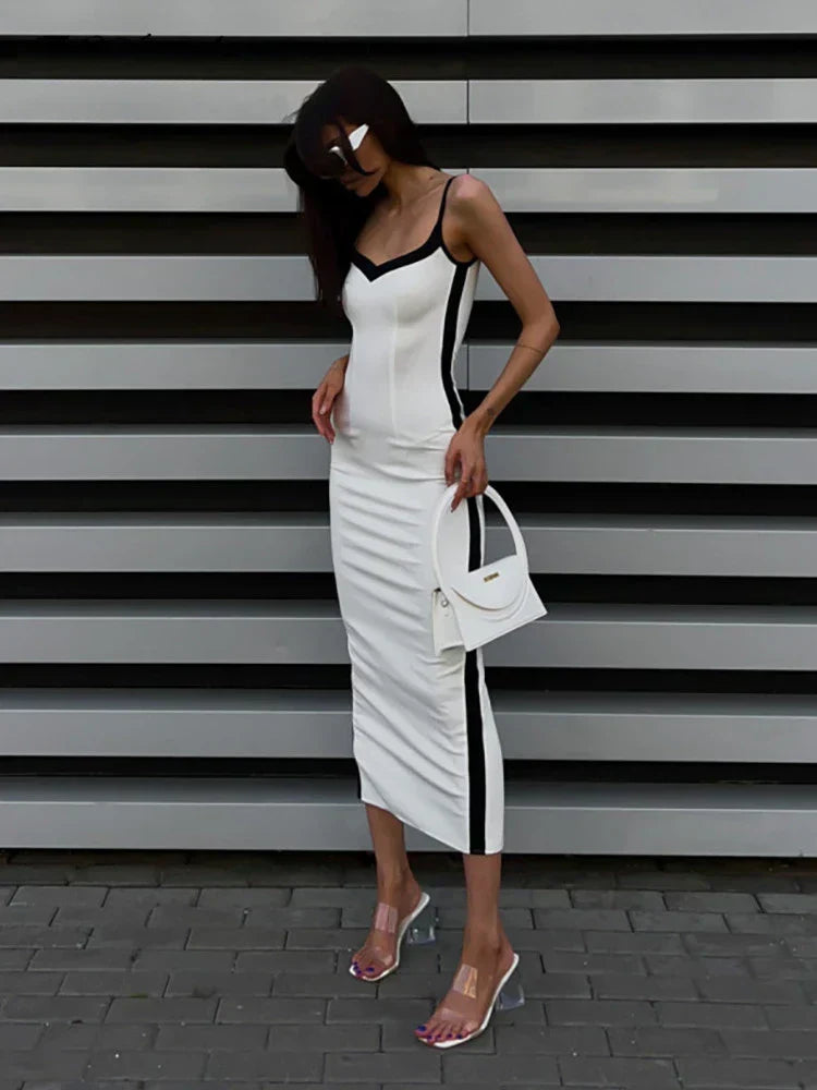 Contrast Trim Sweetheart Sleeveless Bodycon Midi Dress