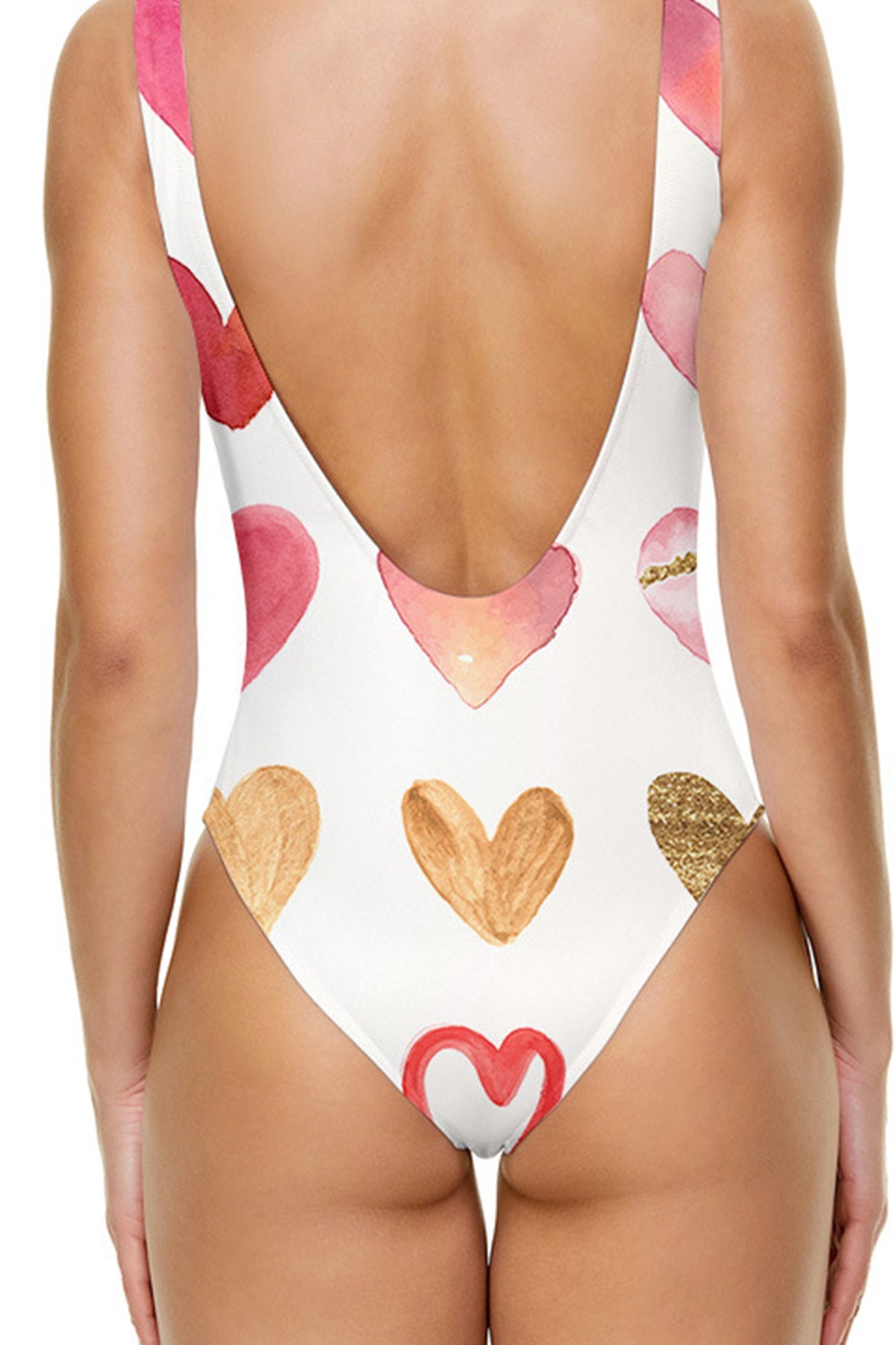Peach Heart Print Backless One Piece Swimsuit