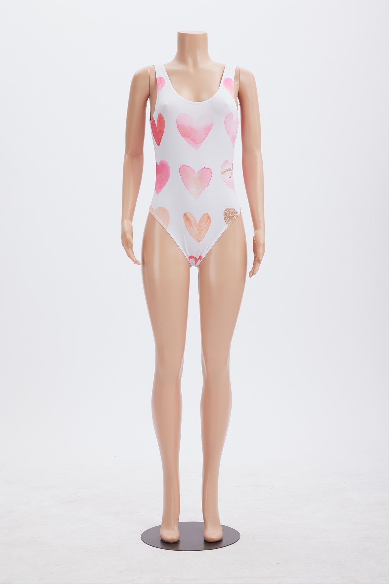 Peach Heart Print Backless One Piece Swimsuit