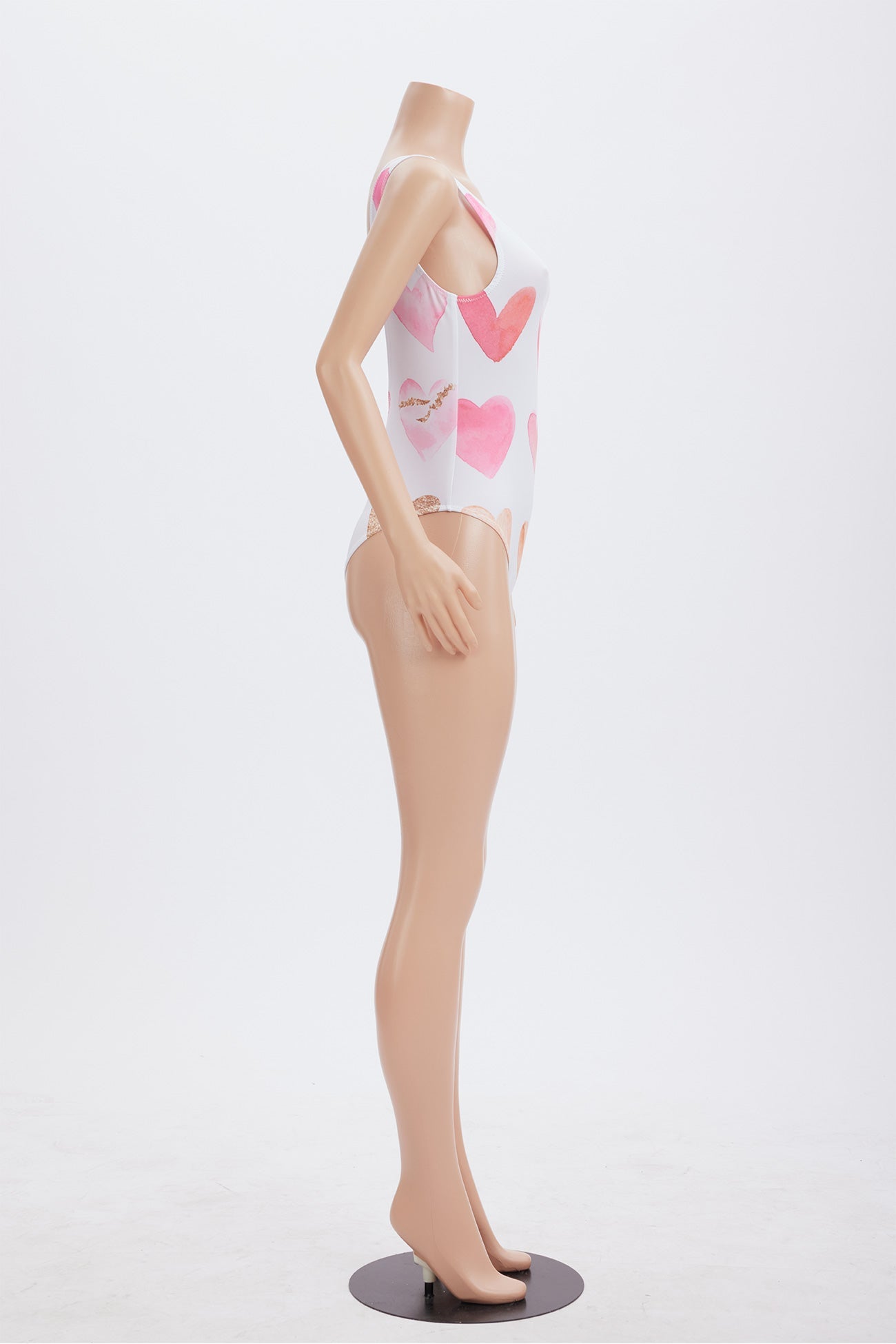 Peach Heart Print Backless One Piece Swimsuit