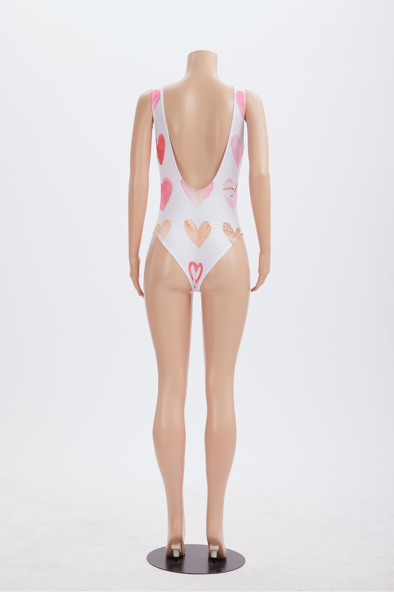 Peach Heart Print Backless One Piece Swimsuit