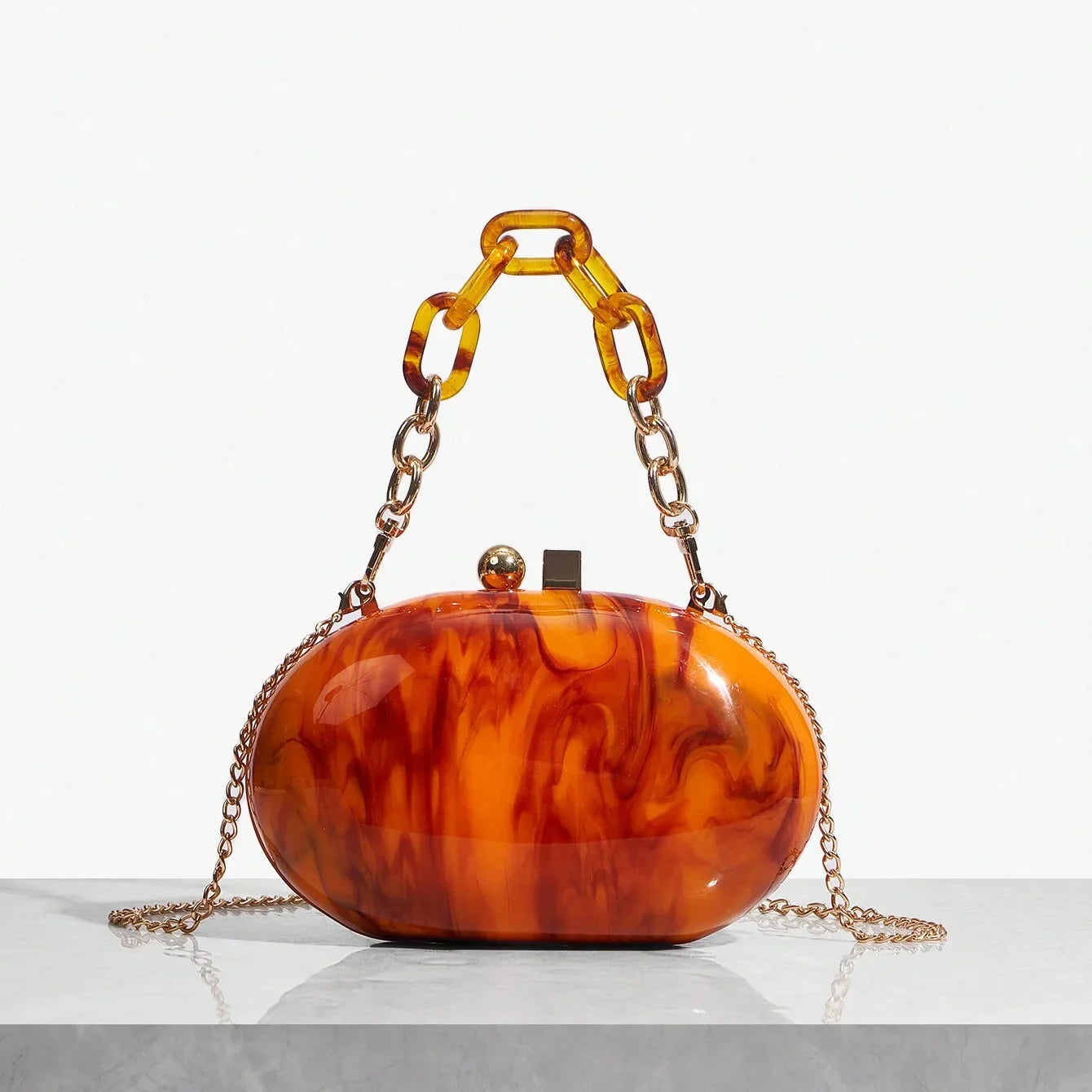 Pearl Brown Orange Acrylic Box Evening Clutch Bag