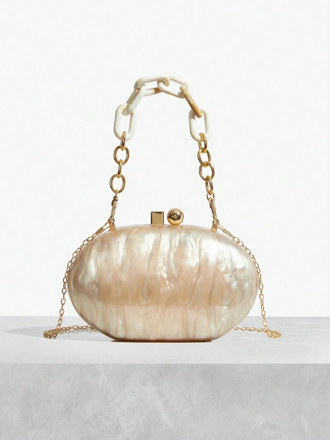 Pearl Brown Orange Acrylic Box Evening Clutch Bag