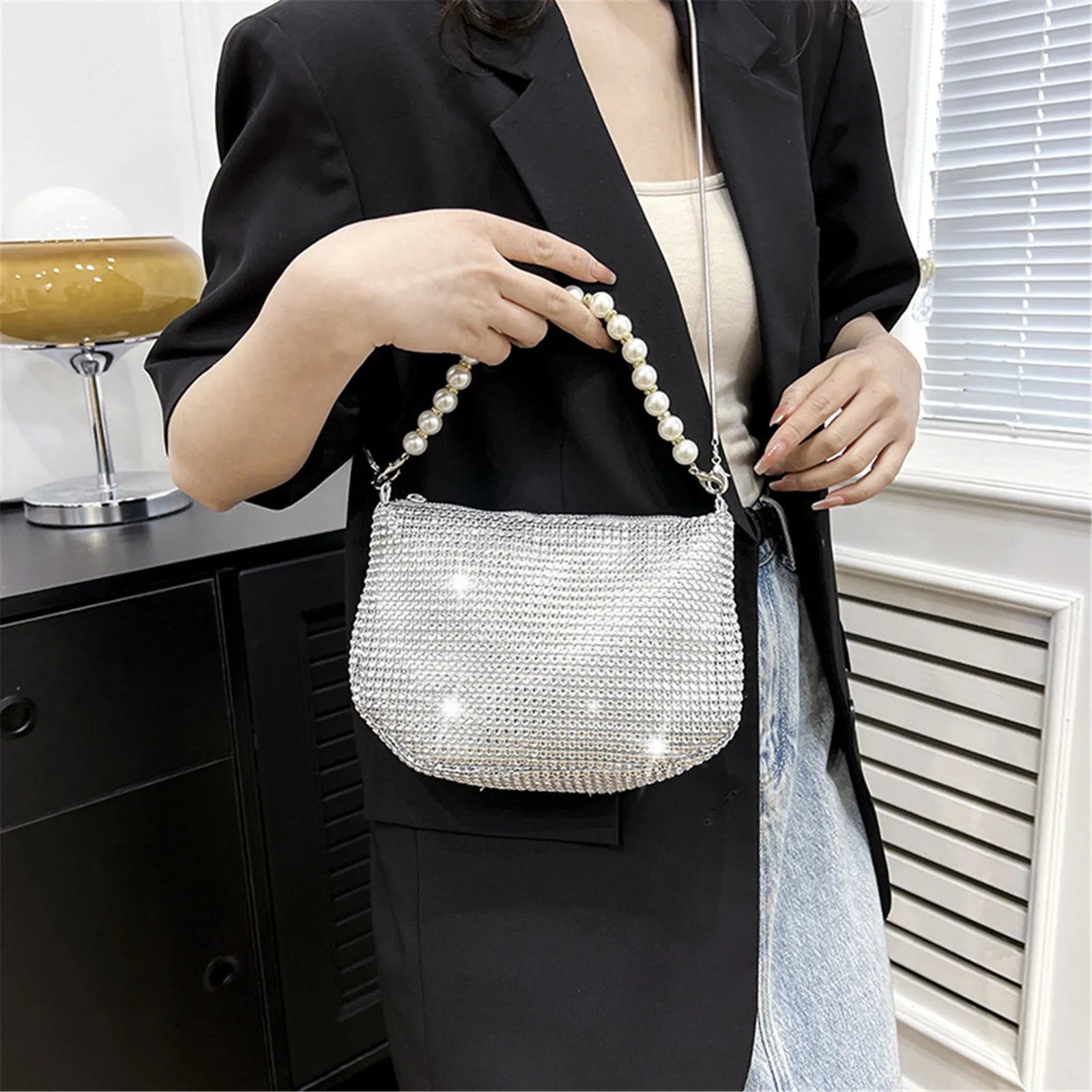 Pearl Rhinestone Delicate Shoulder Bag Party Handbag