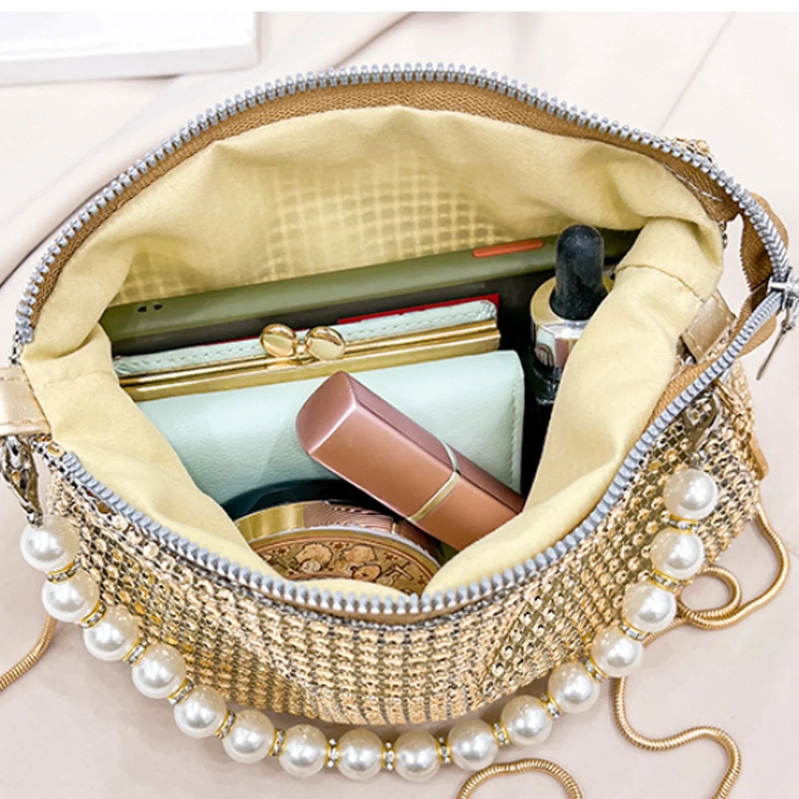 Pearl Rhinestone Delicate Shoulder Bag Party Handbag