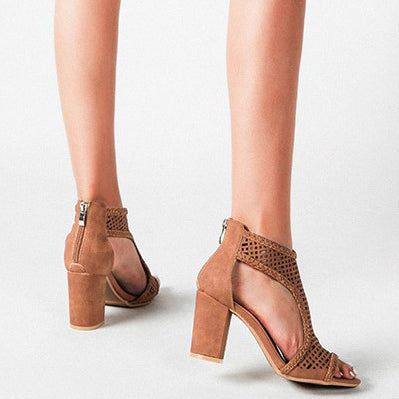 Peep Toe Gladiator Shoes Chunky Heel Sandals - Mislish