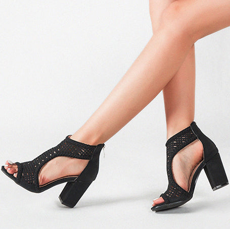 Peep Toe Gladiator Shoes Chunky Heel Sandals - Mislish