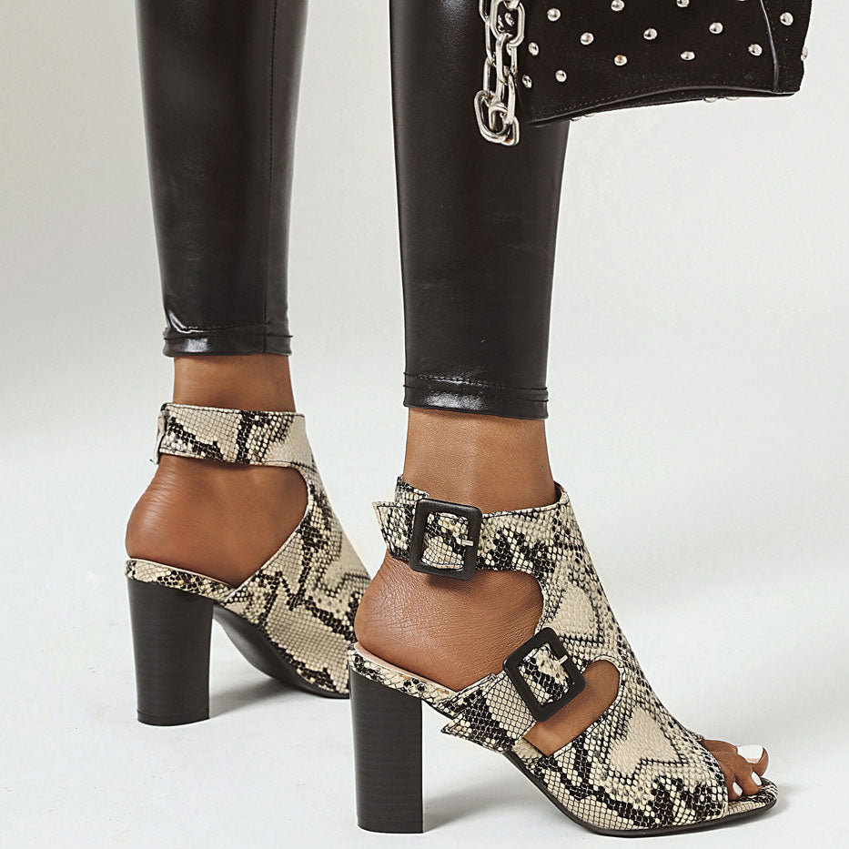 Peep Toe Heels Serpentine Sandals With Buckles - Mislish