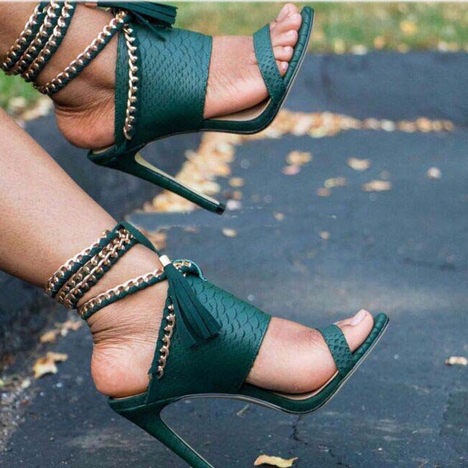 Peep Toe High Heel Lace-up Sandals - Mislish