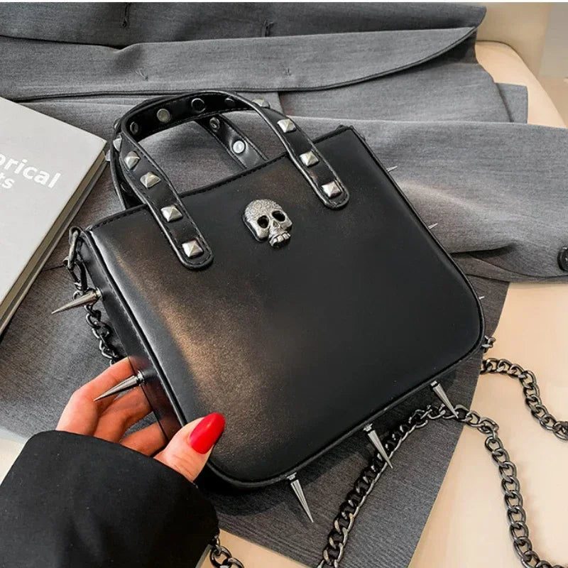 Punk Rivets Y2K Aesthetic Korean Gothic Casual Vintage Crossbody Shoulder Bag Black Skull Halloween
