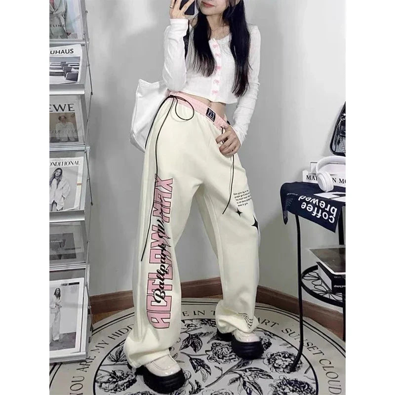 Print Letter Casual Straight Pants