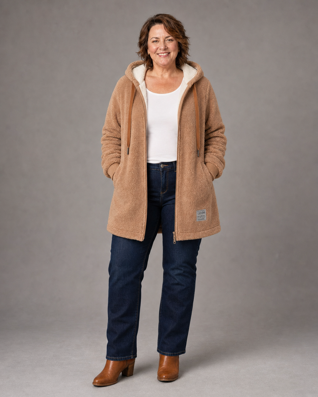 Hooded Zip Front Sherpa Fleece Coat