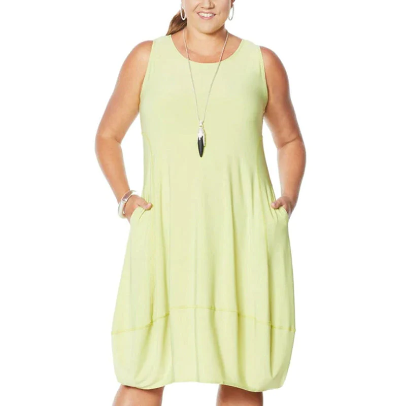 Sleeveless Round Neck Side Pocket Cocoon Shift Midi Dress - View 6