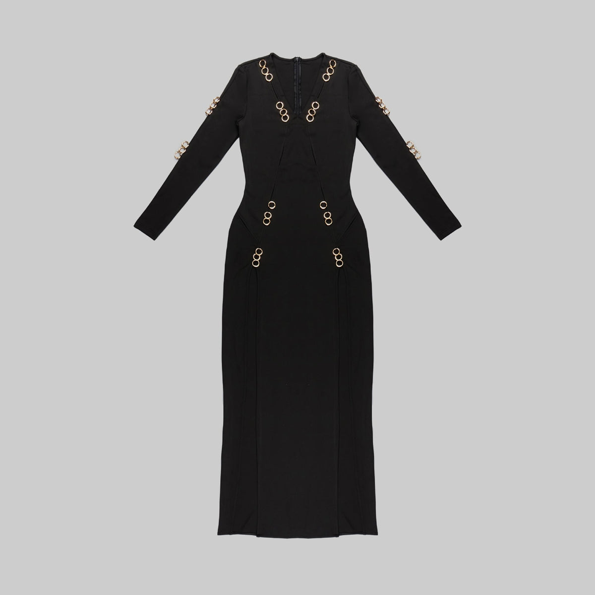 KittenAlarm - Piera V-neck Long Sleeve High Split Maxi Dress