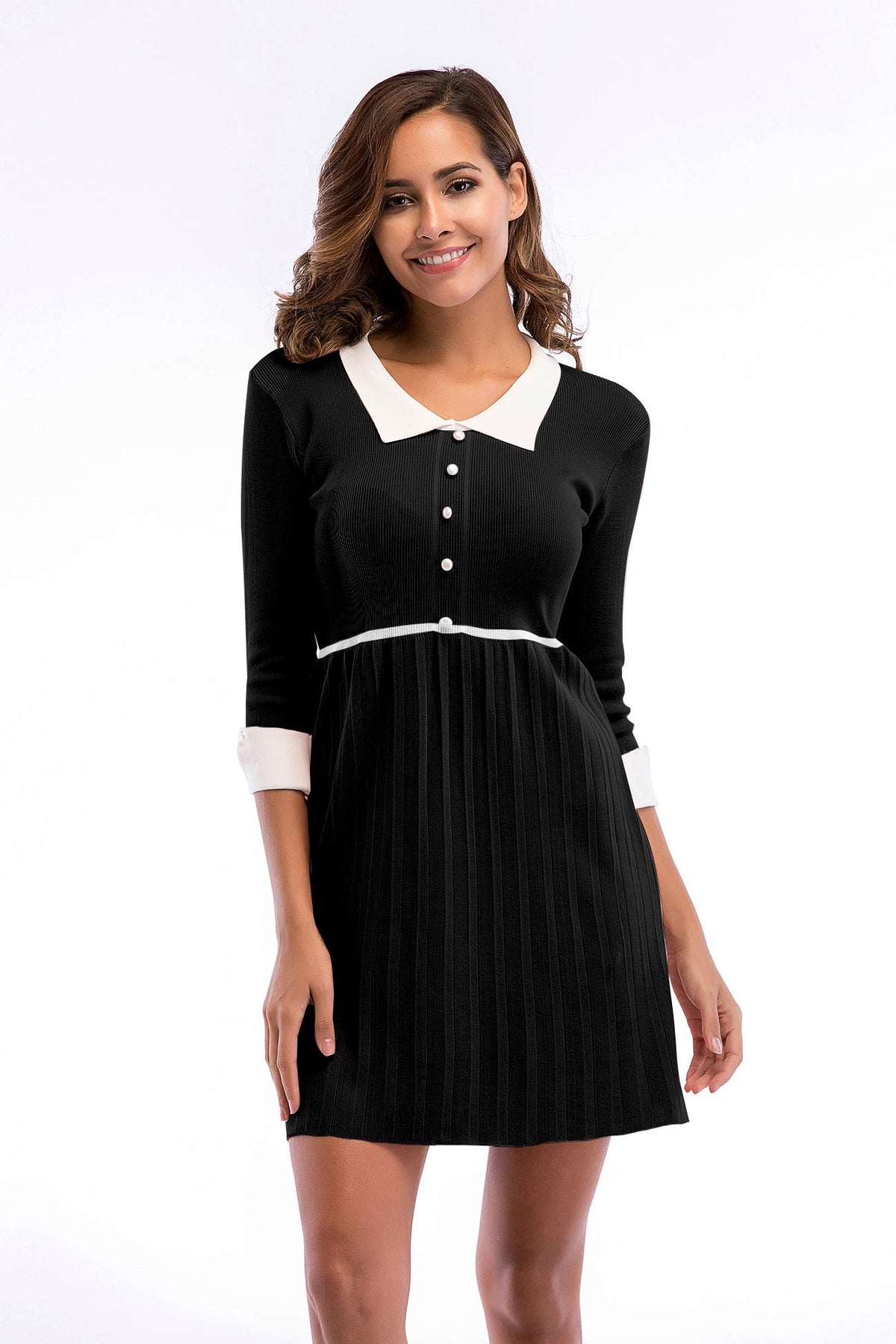 Pink Cuffed Sleeve Layered Hem Knit Dress - Mislish