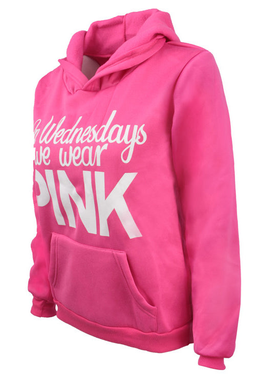 Pink Letter Print Drawstring Pocket Sweatshirt