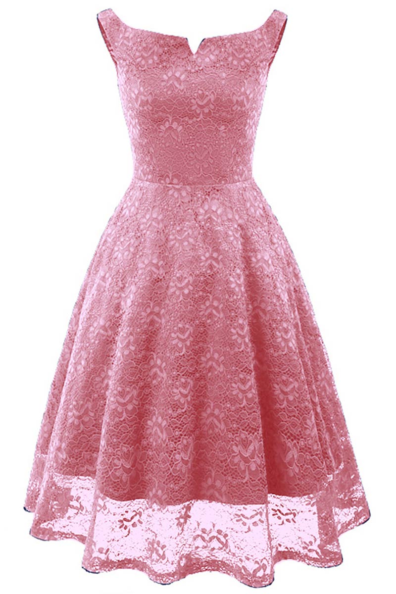 Pink Off-the-shoulder Lace Homecoming Prom Dress