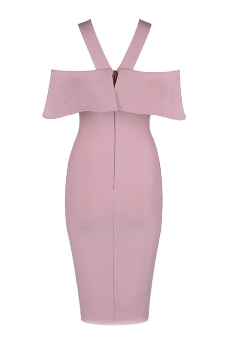 Pink Off-the-shoulder Sexy Bandage Dress