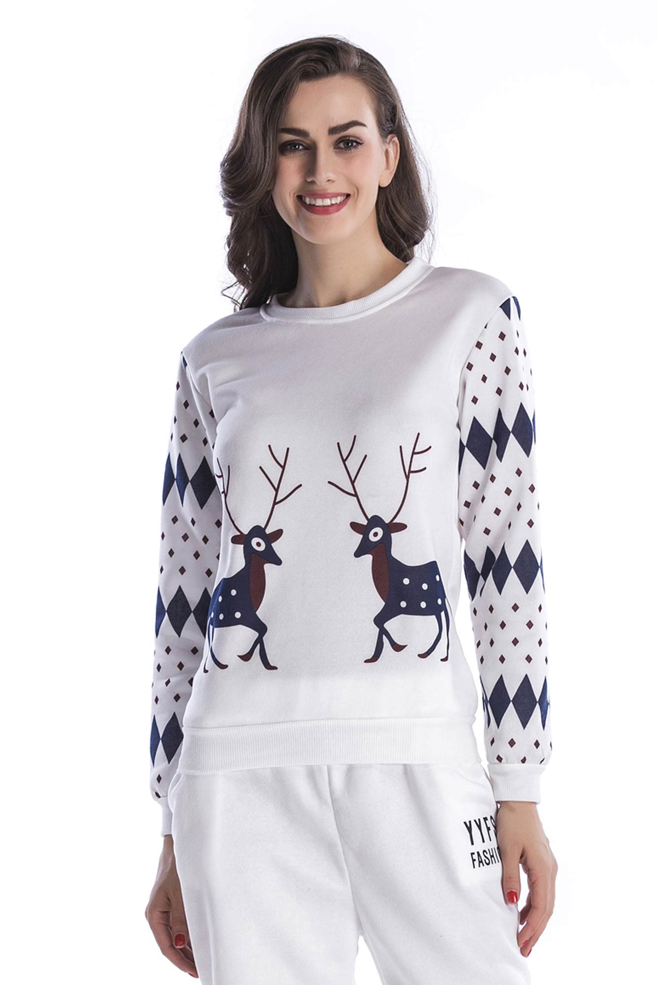 Pink Sika Deer Print Long Sleeve Sweatshirt - Mislish