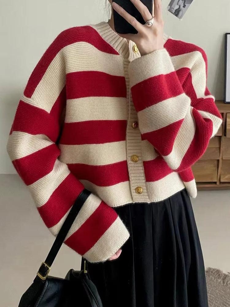 Pink Striped Knit Cardigan 4