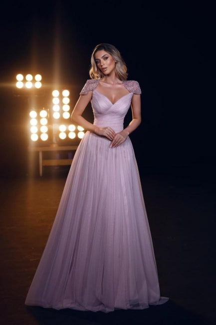 Pink Floor-Length A-Line Sweetheart Princess Prom Dresses - Fashionpara