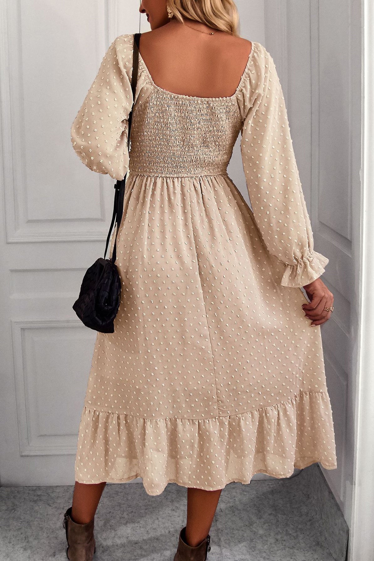 Pink Long Sleeve A-Line Midi Dress Fashionpara