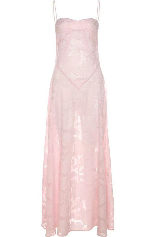 Pink Spaghetti Straps A-Line Prom Gown Evening Dress  Fashionpara
