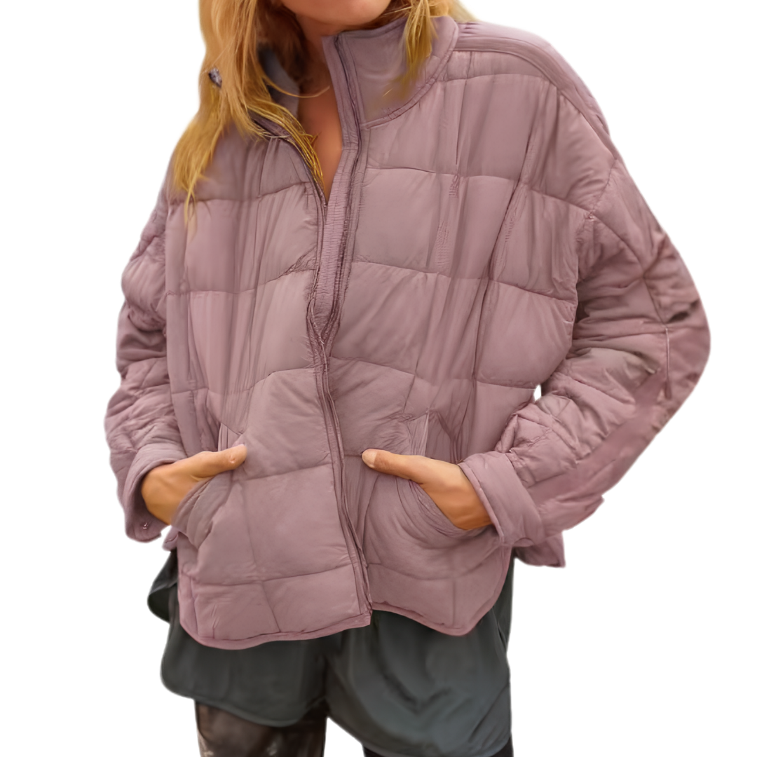 Stand Collar Zip Front Quilted Puffer Jacket 8
