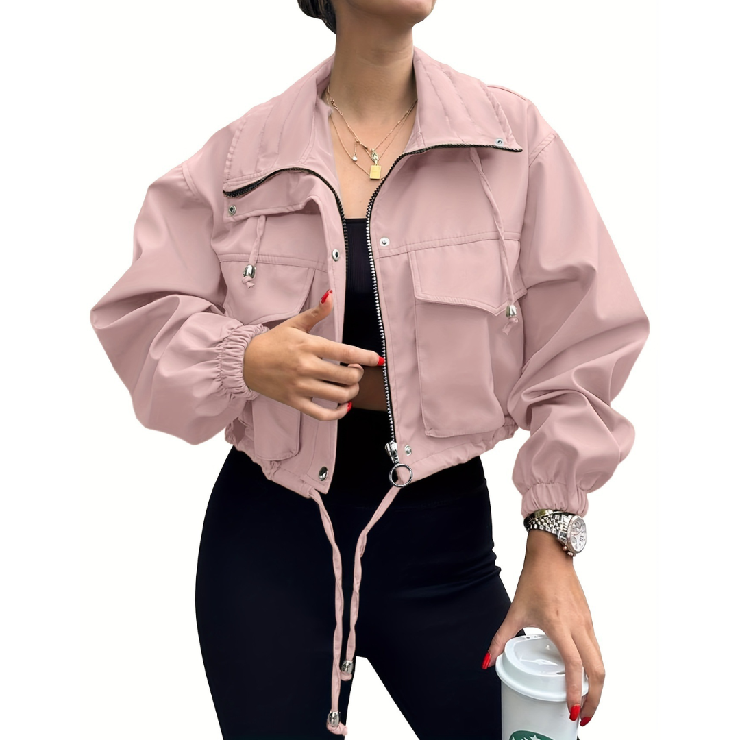 Drawstring Hem Zip Front Cropped Utility Jacket 2