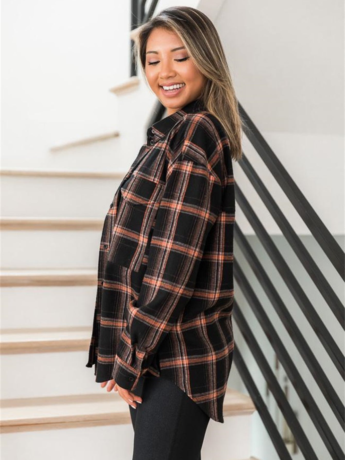 Plaid Print Drop Shoulder Blouse - Fashionpara