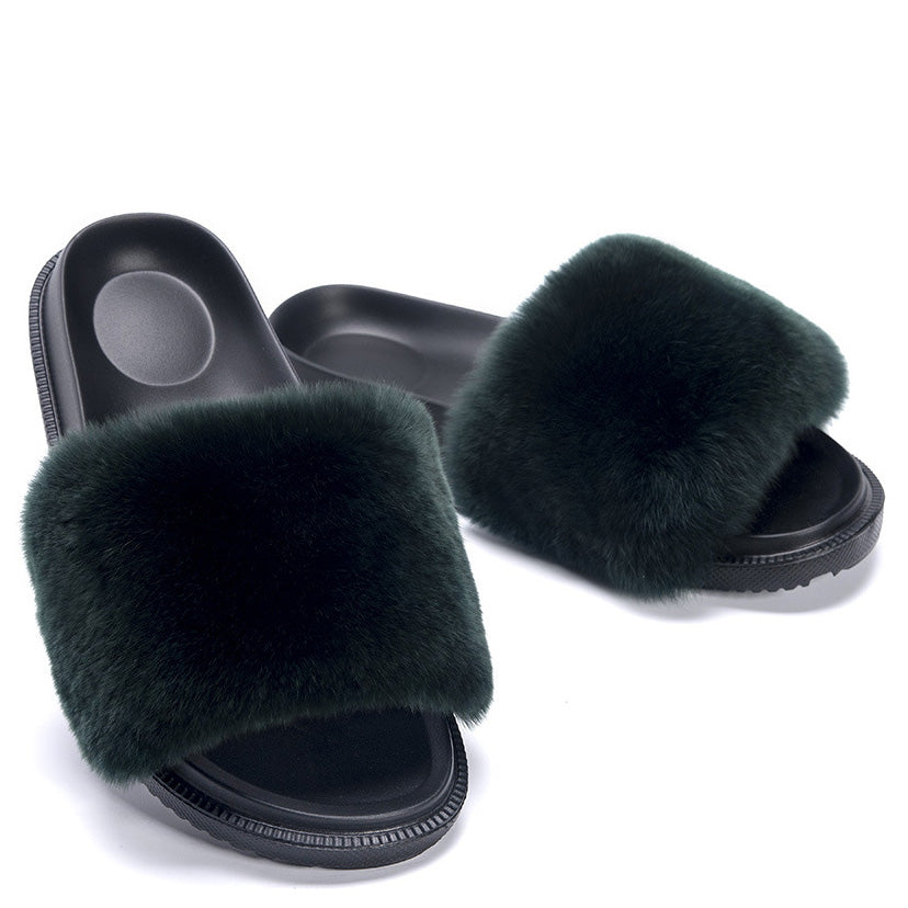 Fluffy Open-toe Flats Slippers - Mislish
