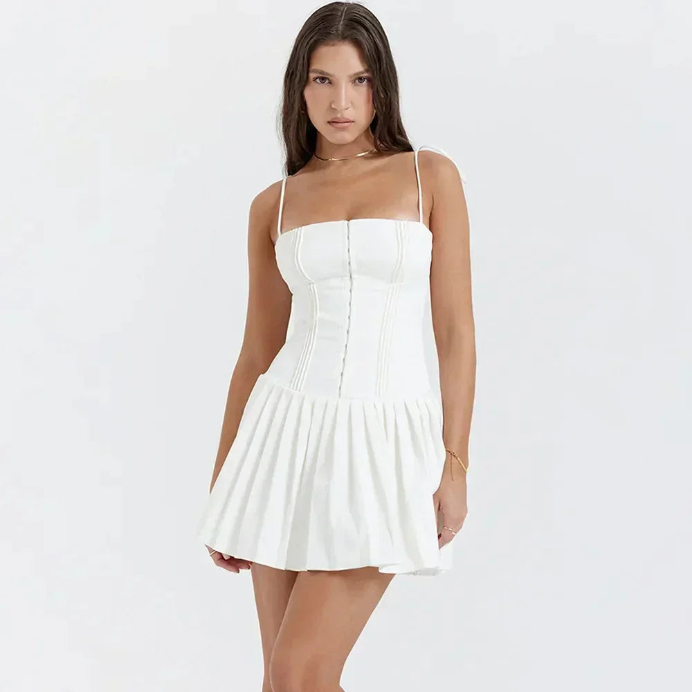 Spaghetti Strap Corset Pleated Fit and Flare Mini Dress - View 3