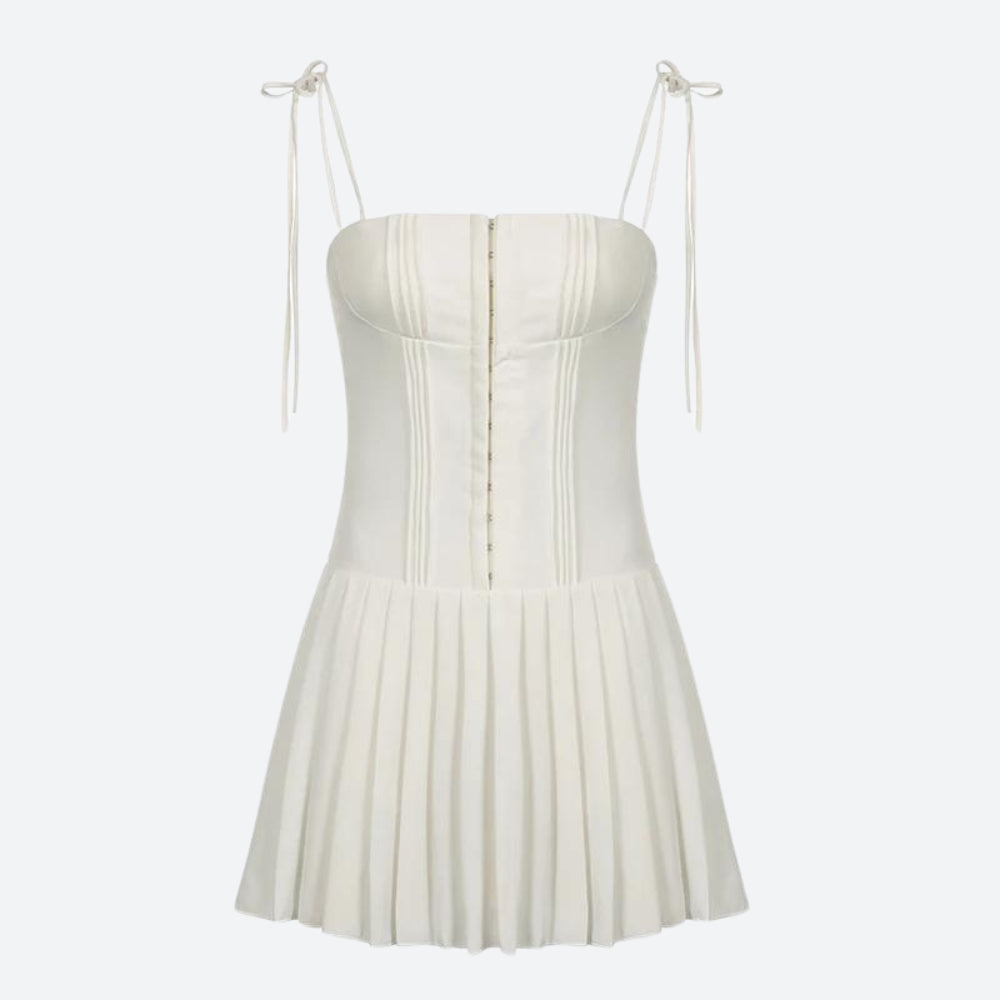 Spaghetti Strap Corset Pleated Fit and Flare Mini Dress - View 5