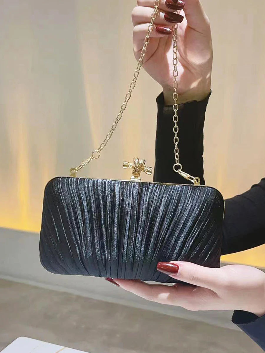 Pleated Evening Clutch Banquet Chain Bag