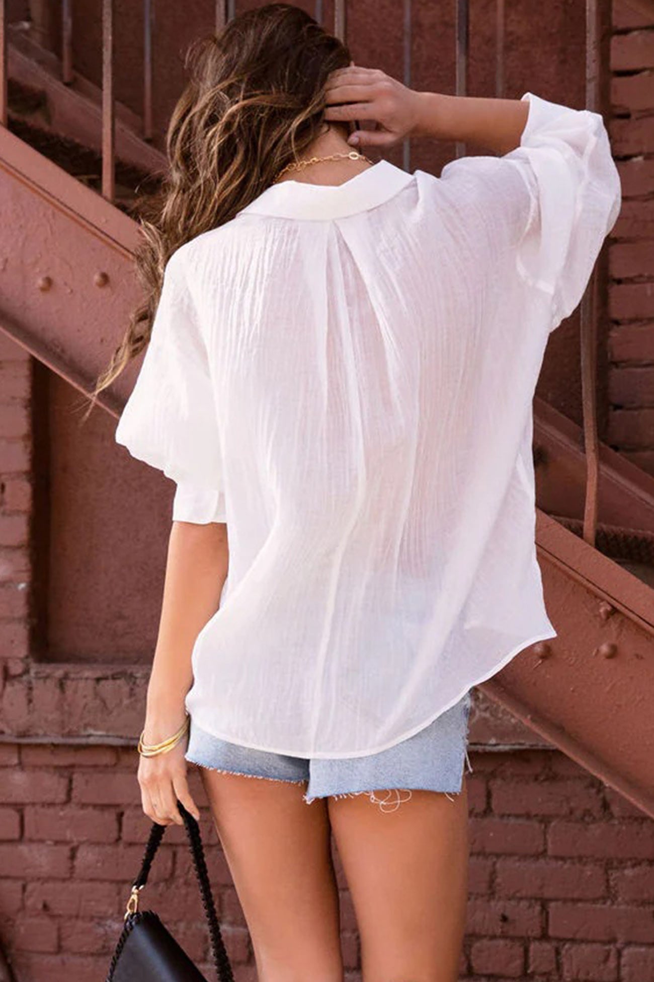 Pleated Long Sleeve Loose Blouse - Fashionpara