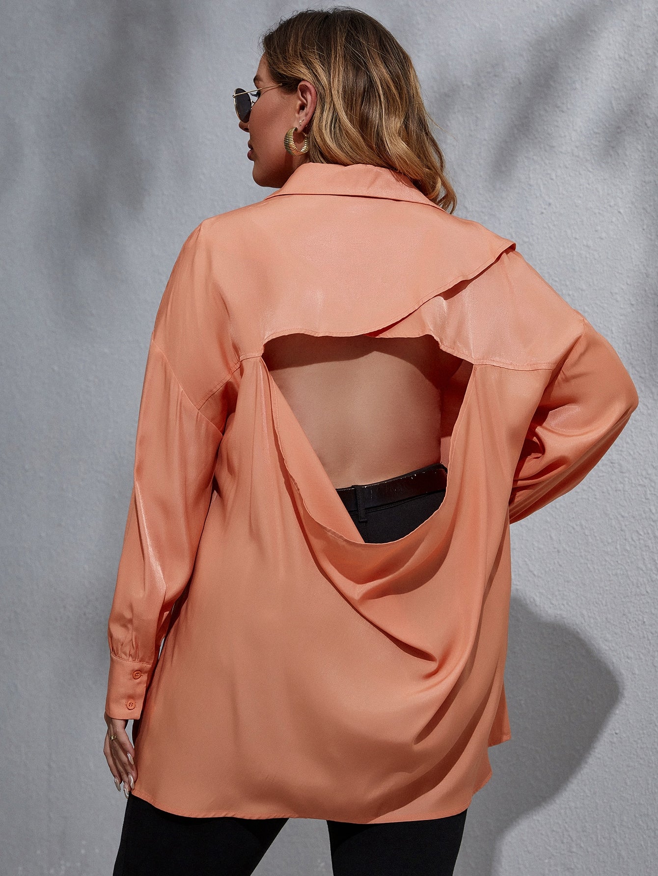 Plus Cut Out Back Longline Blouse - Fashionpara
