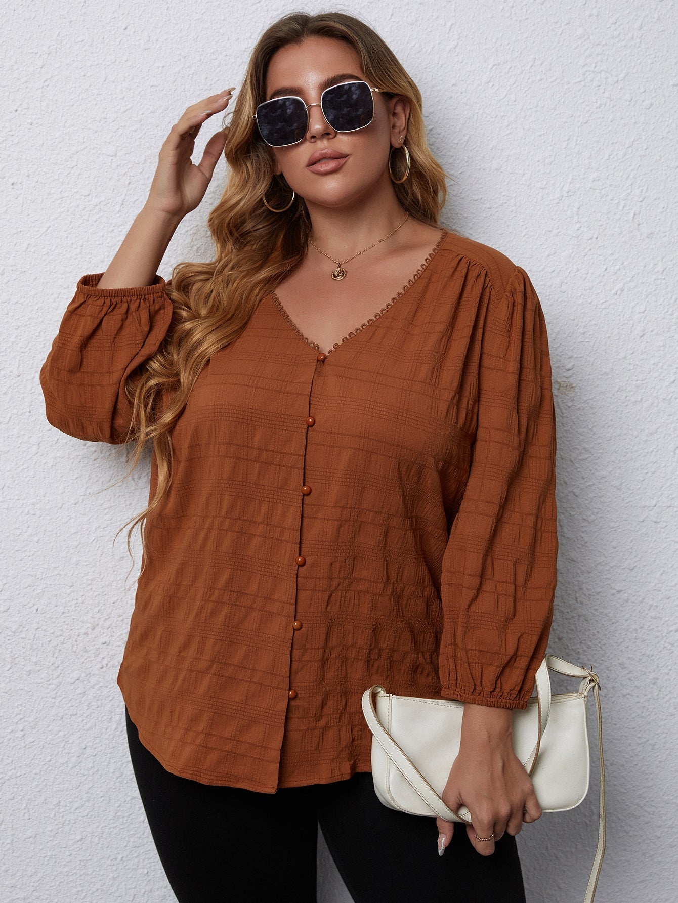 Plus Guipure Lace Trim Blouse - Fashionpara