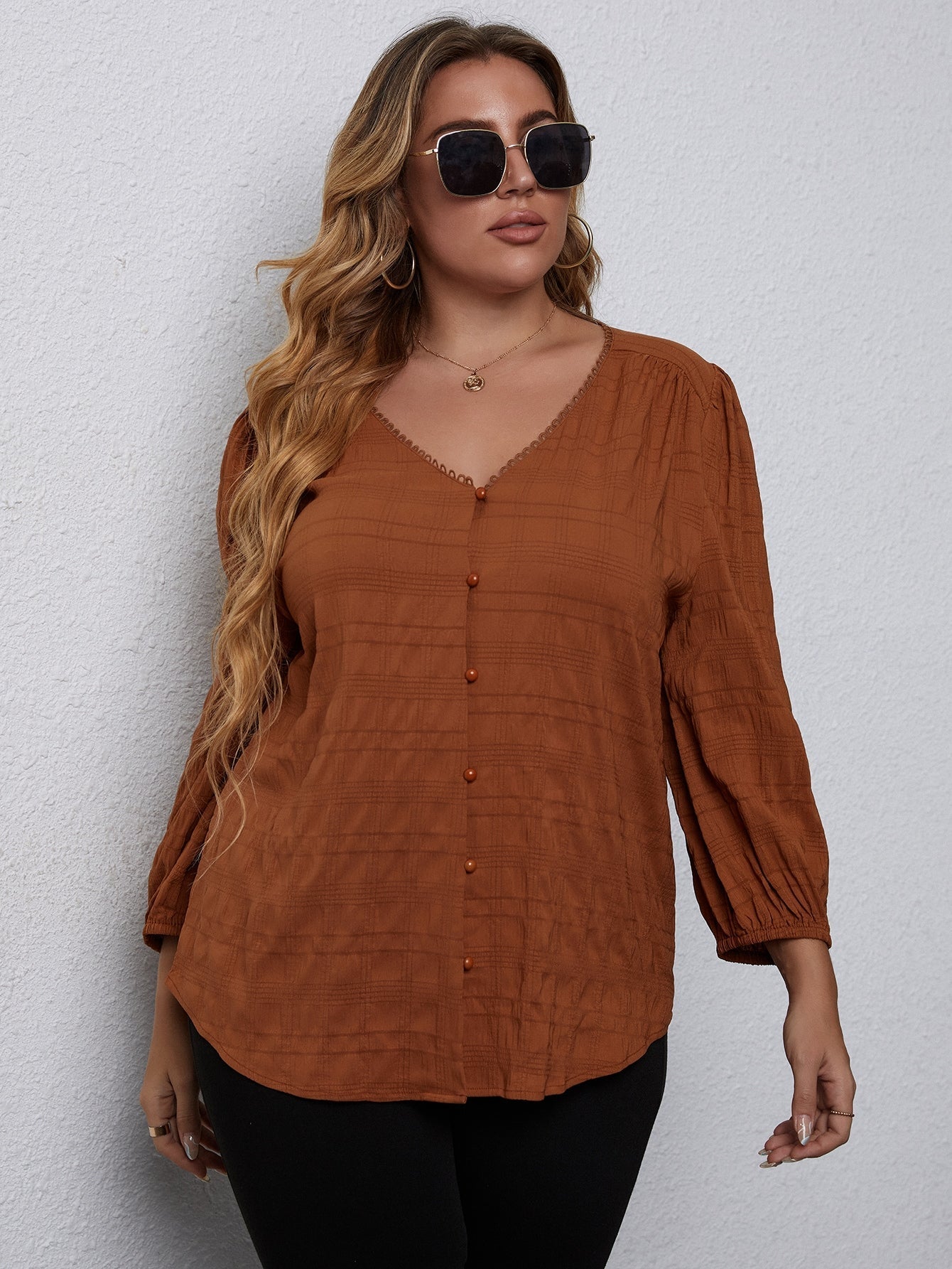 Plus Guipure Lace Trim Blouse - Fashionpara