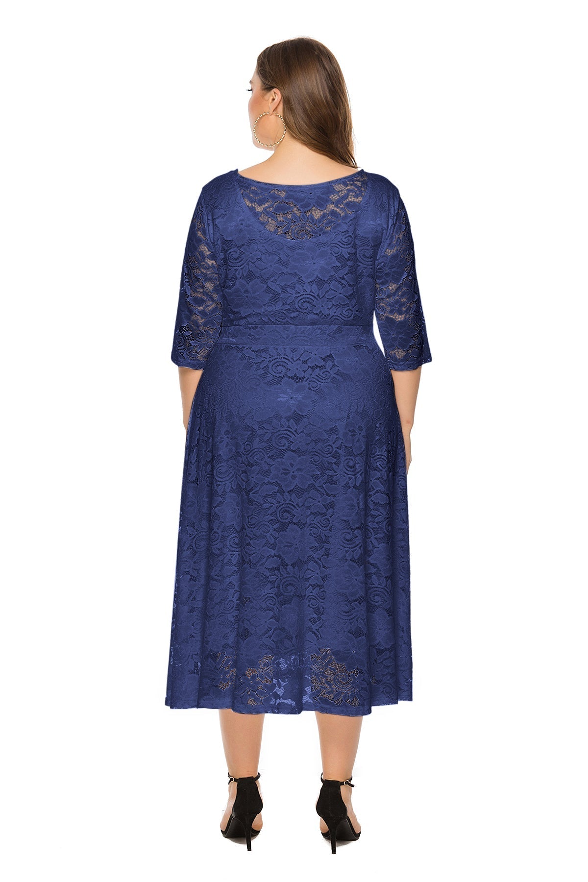 Lace Round Neck Half Sleeve Fit & Flare Midi Dress