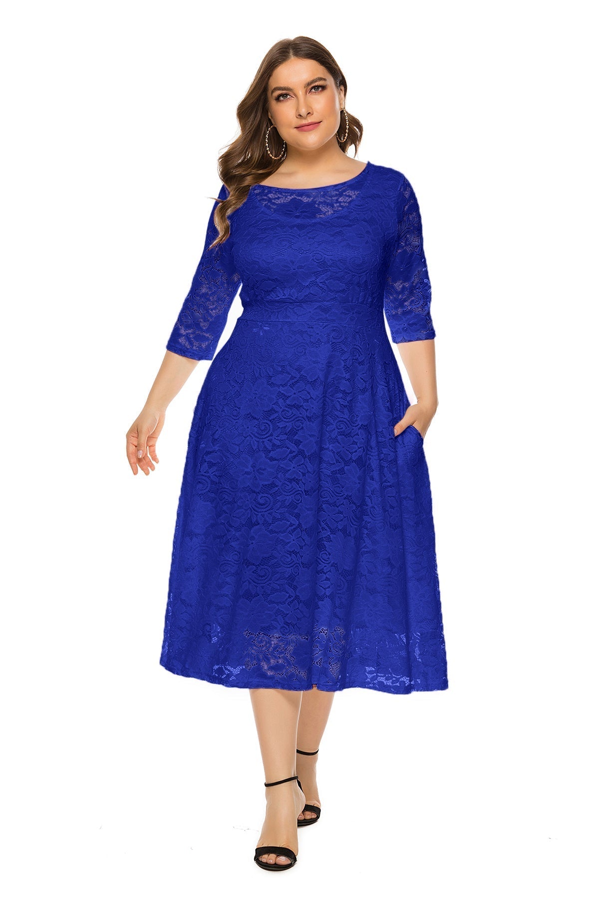 Lace Round Neck Half Sleeve Fit & Flare Midi Dress