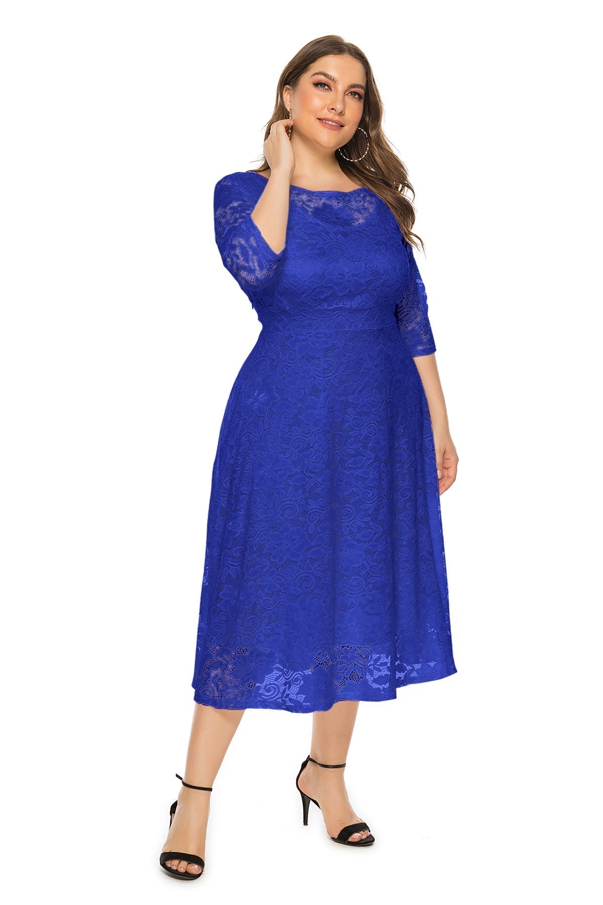 Lace Round Neck Half Sleeve Fit & Flare Midi Dress