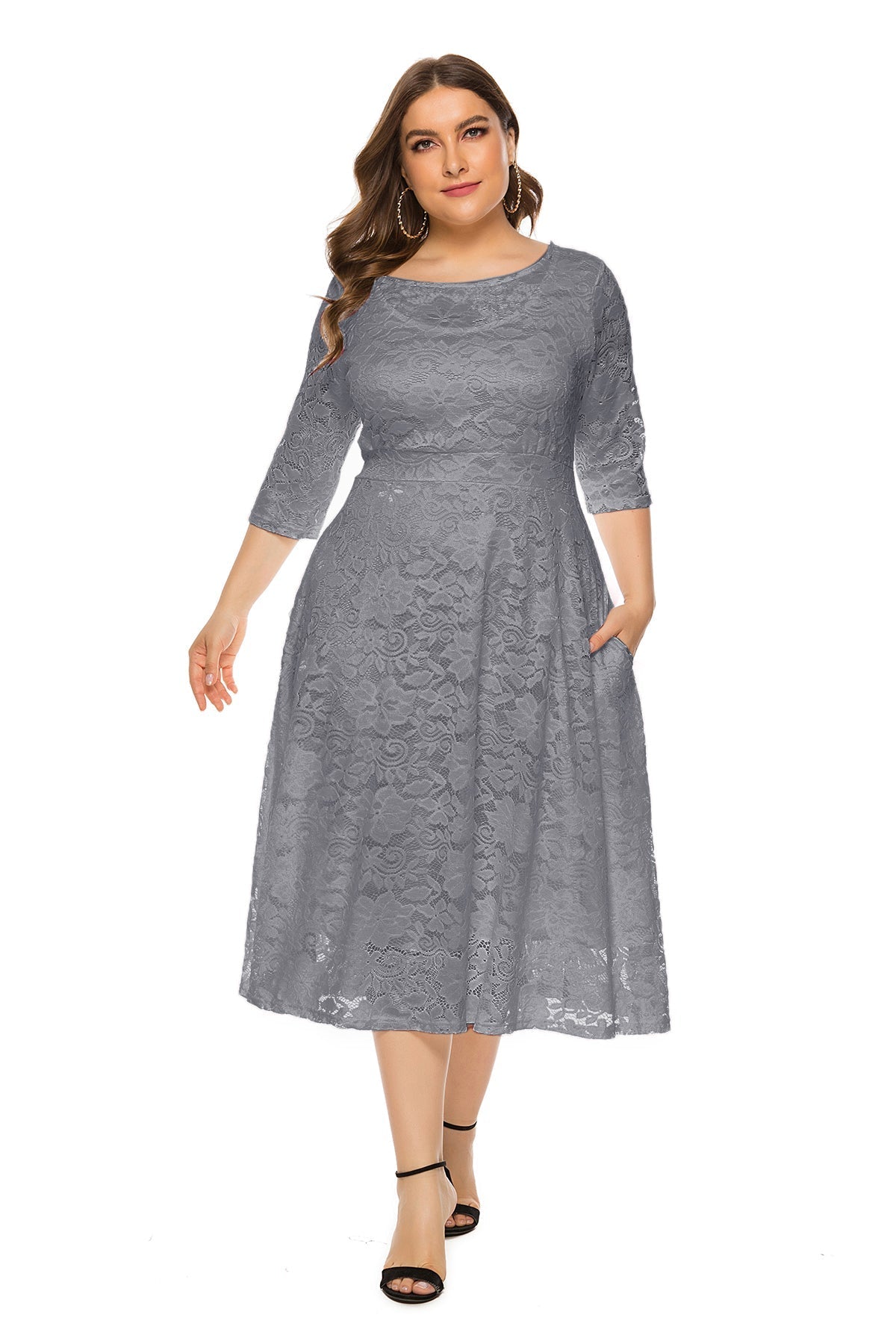 Lace Round Neck Half Sleeve Fit & Flare Midi Dress