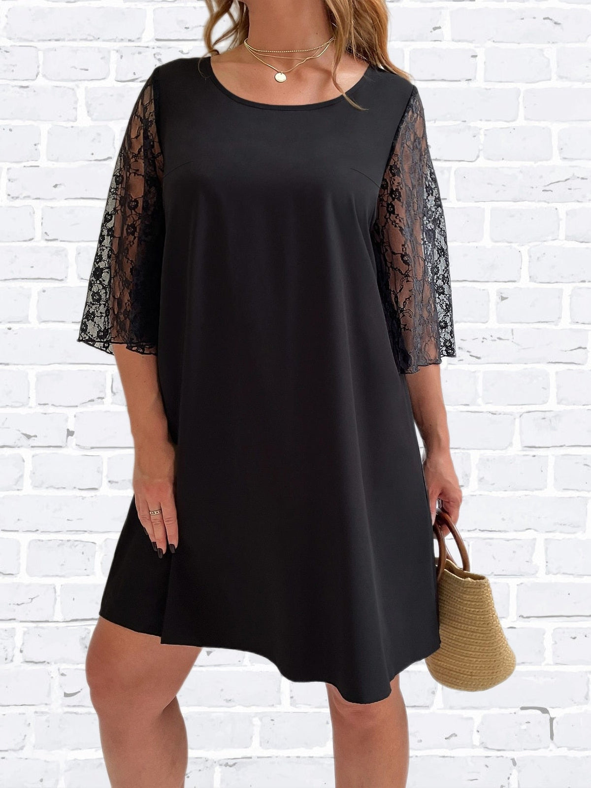Half Lace Sleeve Loose Cotton Party Dresses