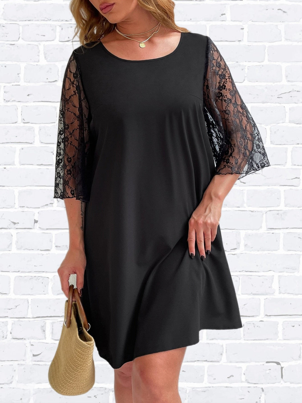 Half Lace Sleeve Loose Cotton Party Dresses 4